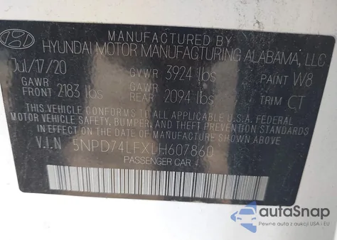 2020 Hyundai Elantra Se from USA, damaged, VIN 5NPD74LFXLH607860